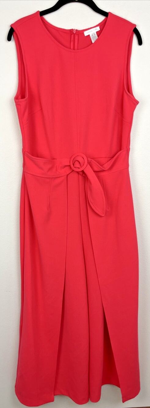London Times Women's Pleated Wide Leg Textured Jumpsuit Pink/Coral Size 10